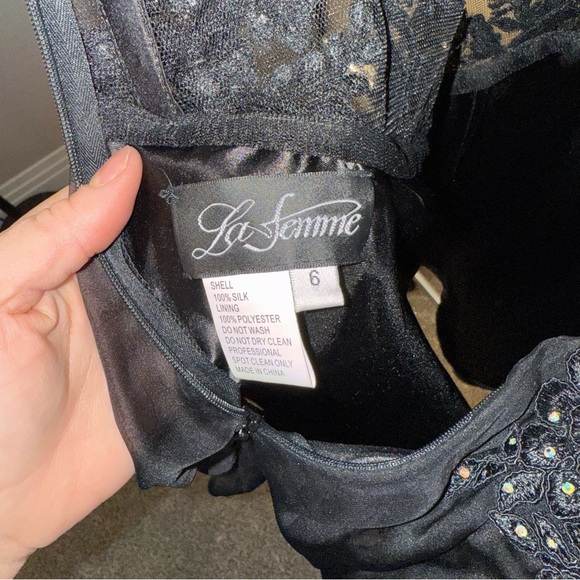 La Femme Black Silk Beaded Dress - Picture 2 of 8